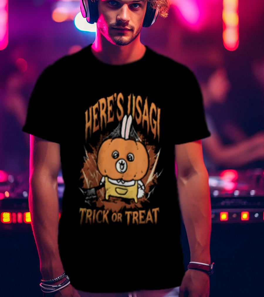 Here's Usagi Trick Or Treat Pumpkin Rabbit With Axe Halloween T-Shirt
