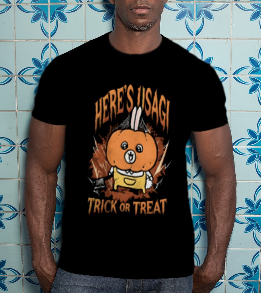 Here's Usagi Trick Or Treat Pumpkin Rabbit With Axe Halloween T-Shirt