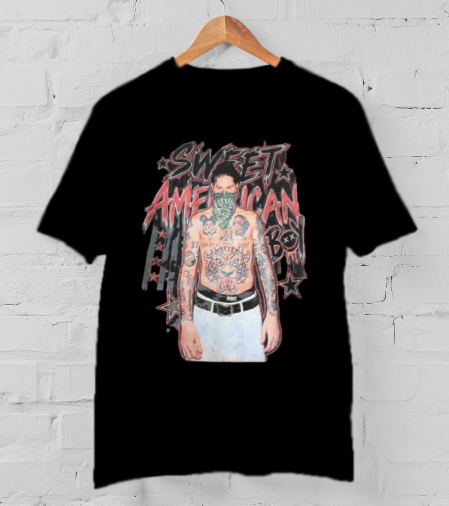 Sweet American Boy Less Tattooed Man Green Bandana Stars Bootleg T-Shirt