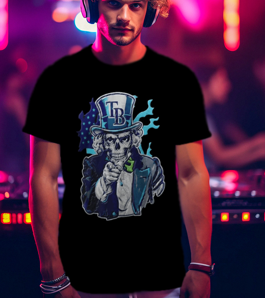 Tampa Bay Rays Skeleton Uncle Sam American Flag T-Shirt
