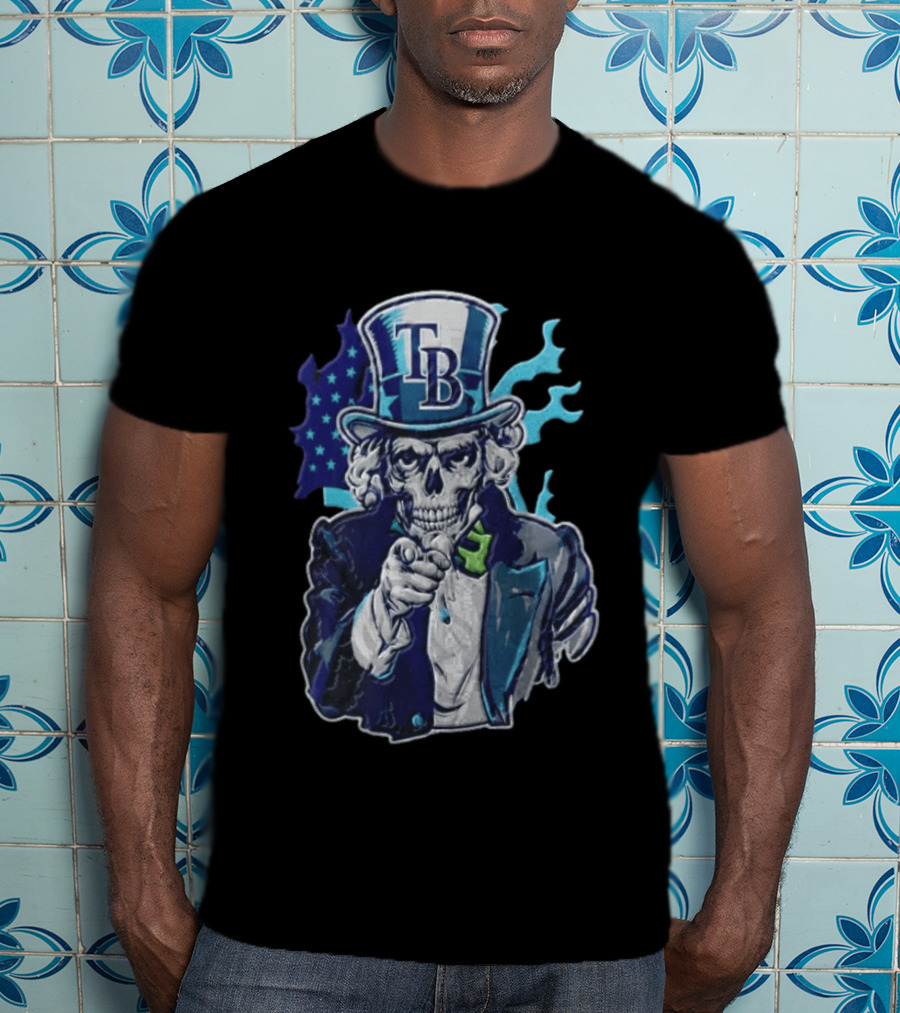 Tampa Bay Rays Skeleton Uncle Sam American Flag T-Shirt
