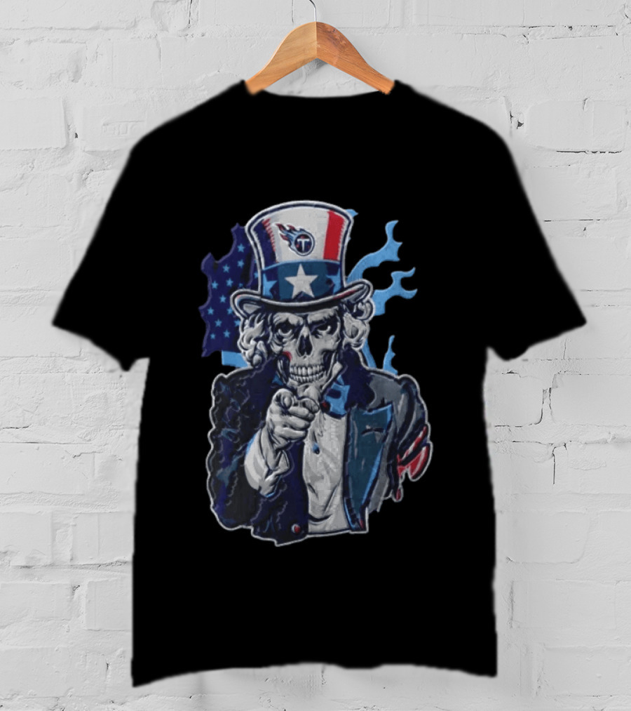 Tennessee Titans Skeleton Uncle Sam Pointing Patriotic American Flag T-Shirt