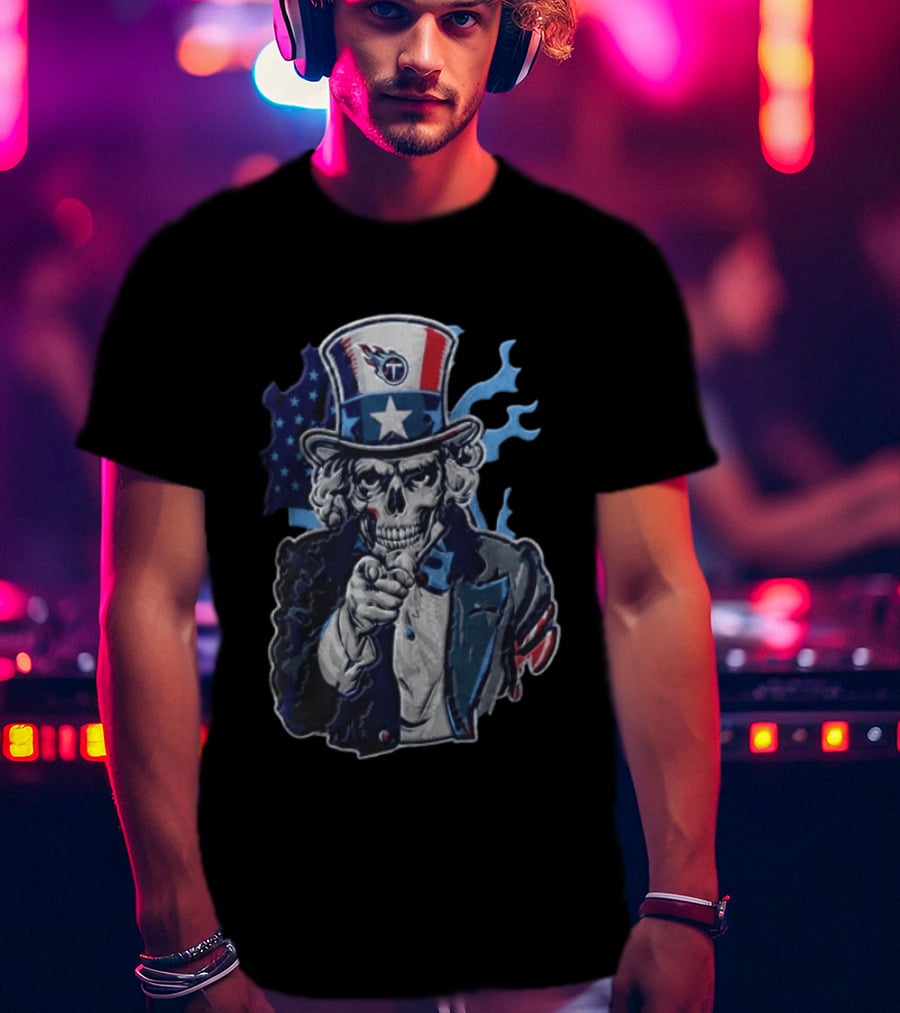 Tennessee Titans Skeleton Uncle Sam Pointing Patriotic American Flag T-Shirt