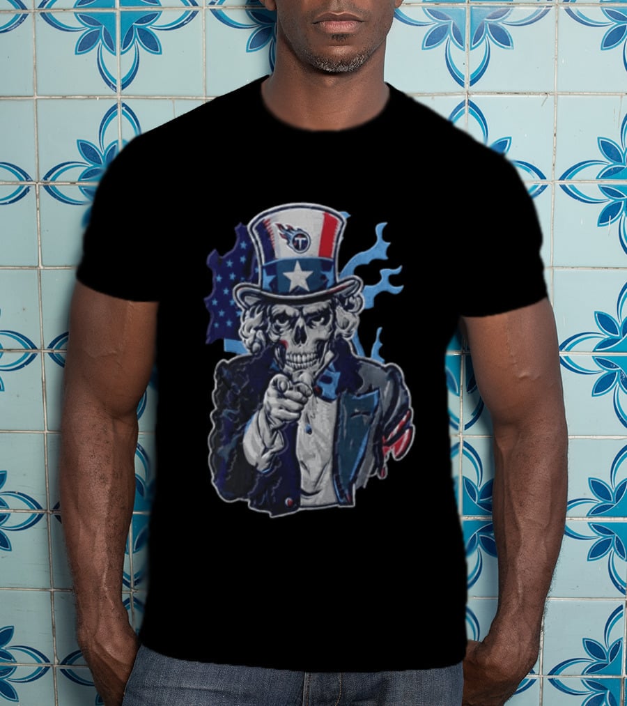 Tennessee Titans Skeleton Uncle Sam Pointing Patriotic American Flag T-Shirt
