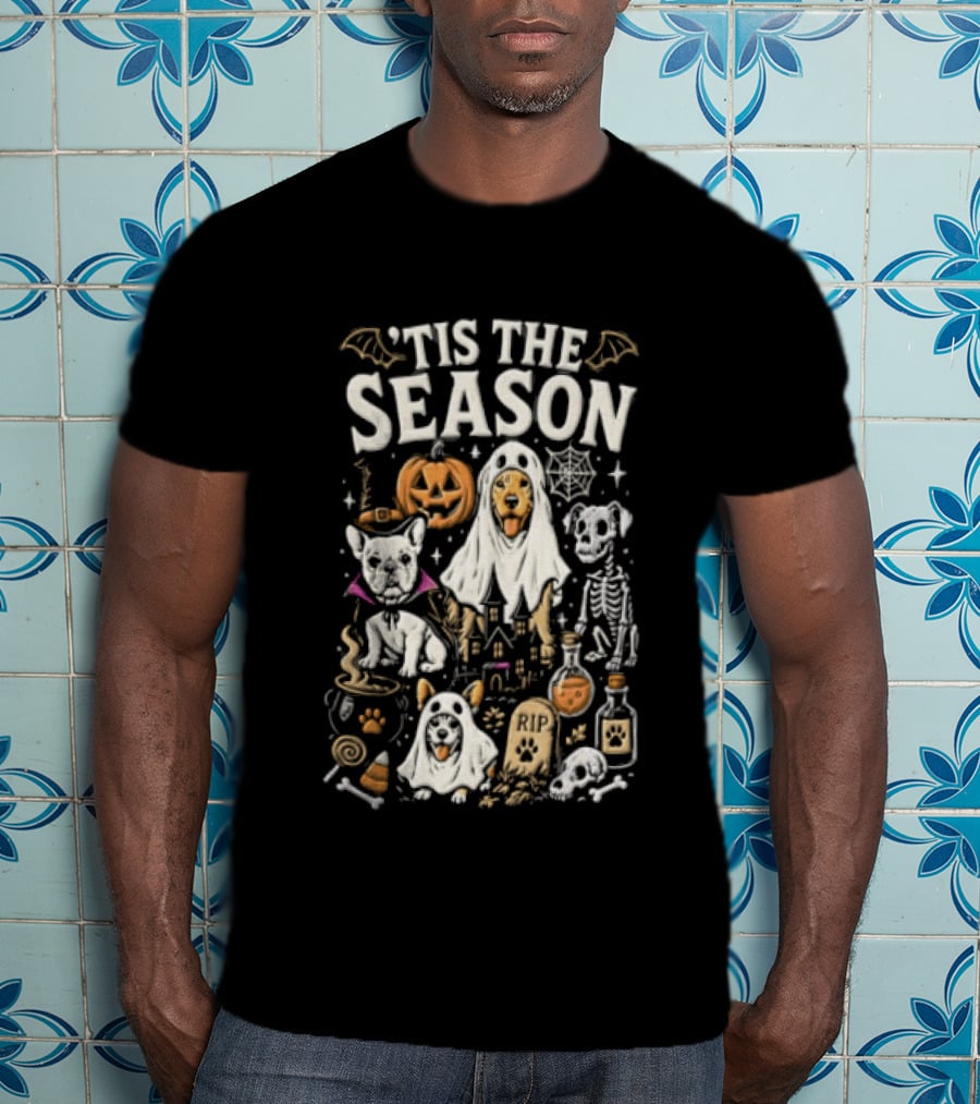 Tis The Season Halloween Dogs Ghost Pumpkin Festive Celebration T-Shirt