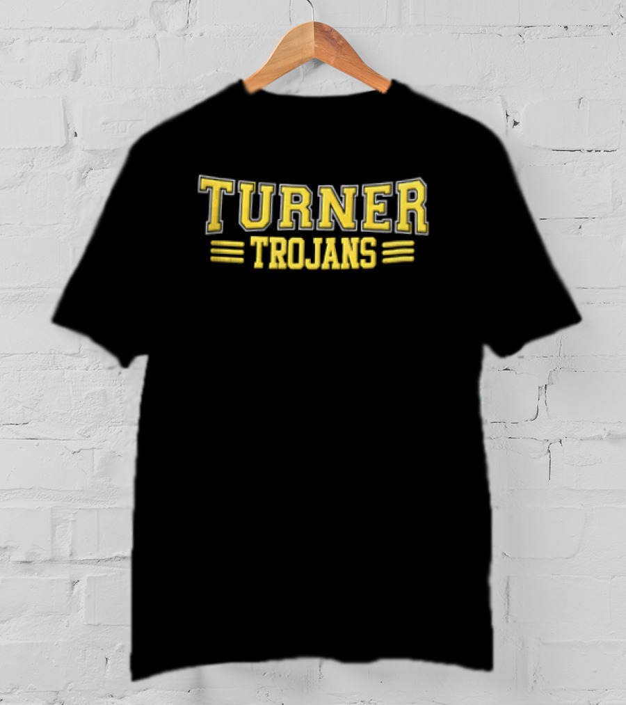 Turner Trojans Yellow Collegiate Varsity Lettering Horizontal Stripes T-Shirt