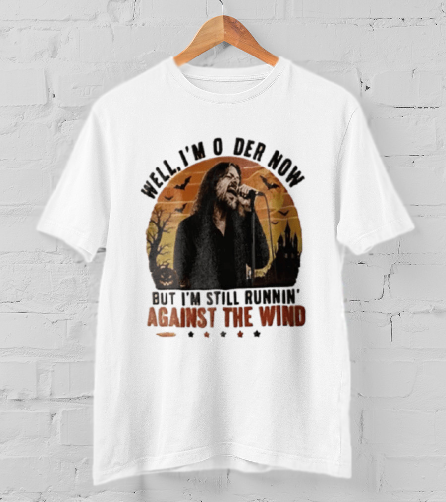 Well I'm Older Now But I'm Still Runnin' Against The Wind Bearded Singer Halloween Sunset Castle T-Shirt