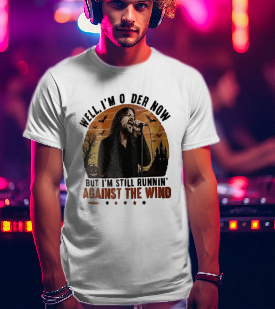 Well I'm Older Now But I'm Still Runnin' Against The Wind Bearded Singer Halloween Sunset Castle T-Shirt