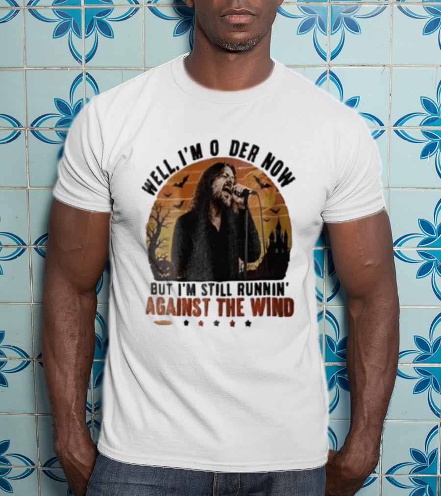 Well I'm Older Now But I'm Still Runnin' Against The Wind Bearded Singer Halloween Sunset Castle T-Shirt