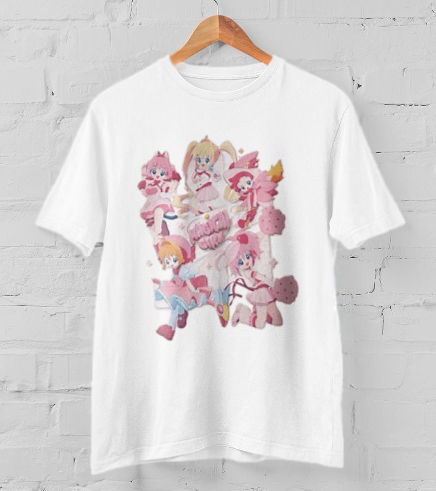 Magical Girl Anime Characters Pastel Posing Pink Cartoon T-Shirt