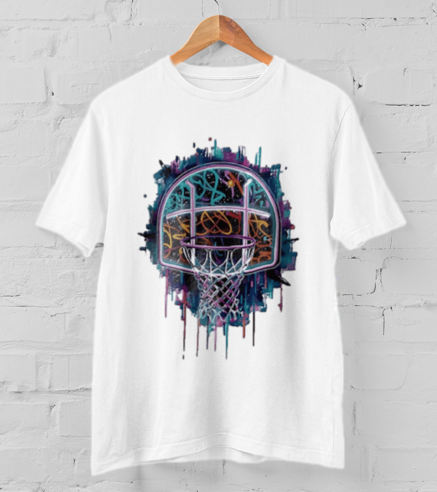 Neon Graffiti Basketball Backboard Dripping Multicolor T-Shirt