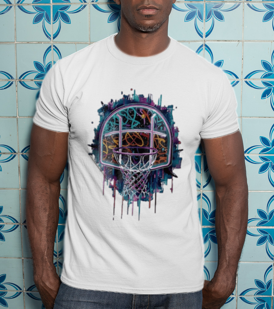 Neon Graffiti Basketball Backboard Dripping Multicolor T-Shirt