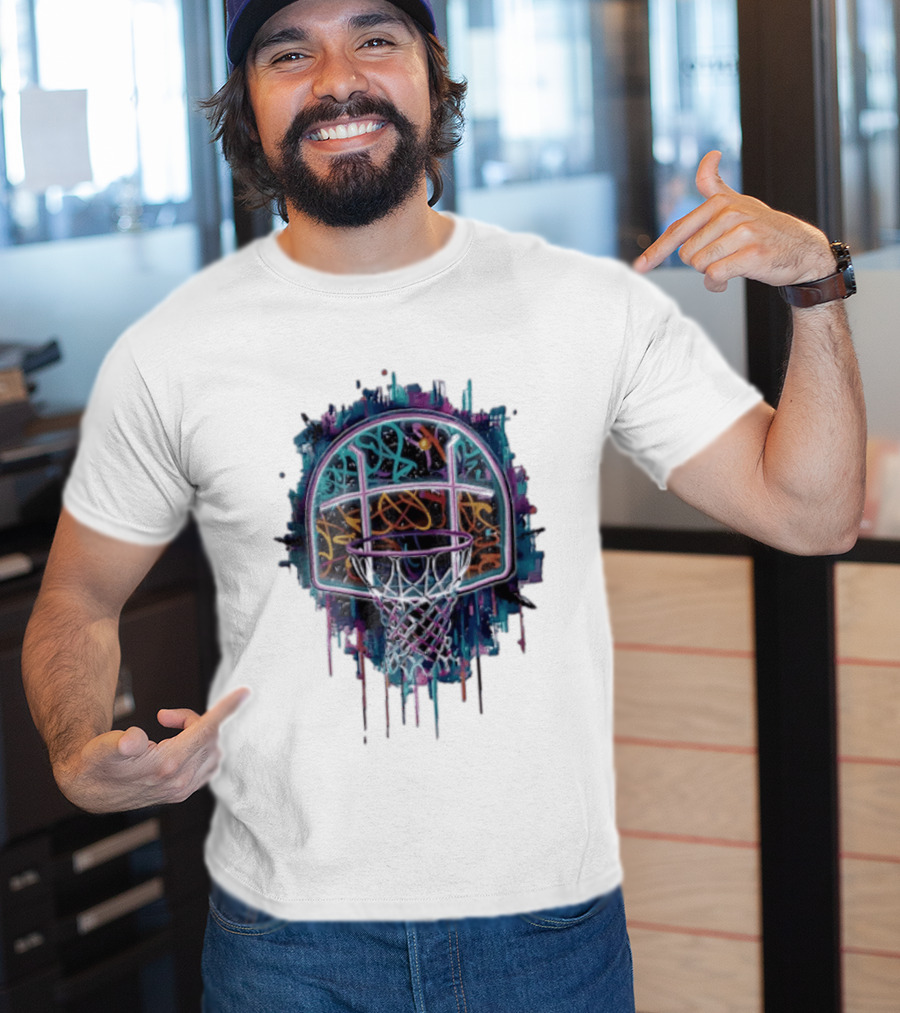 Neon Graffiti Basketball Backboard Dripping Multicolor T-Shirt