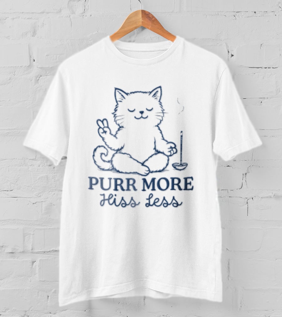 Purr More Hiss Less Cat Meditating Peaceful Incense Line T-Shirt