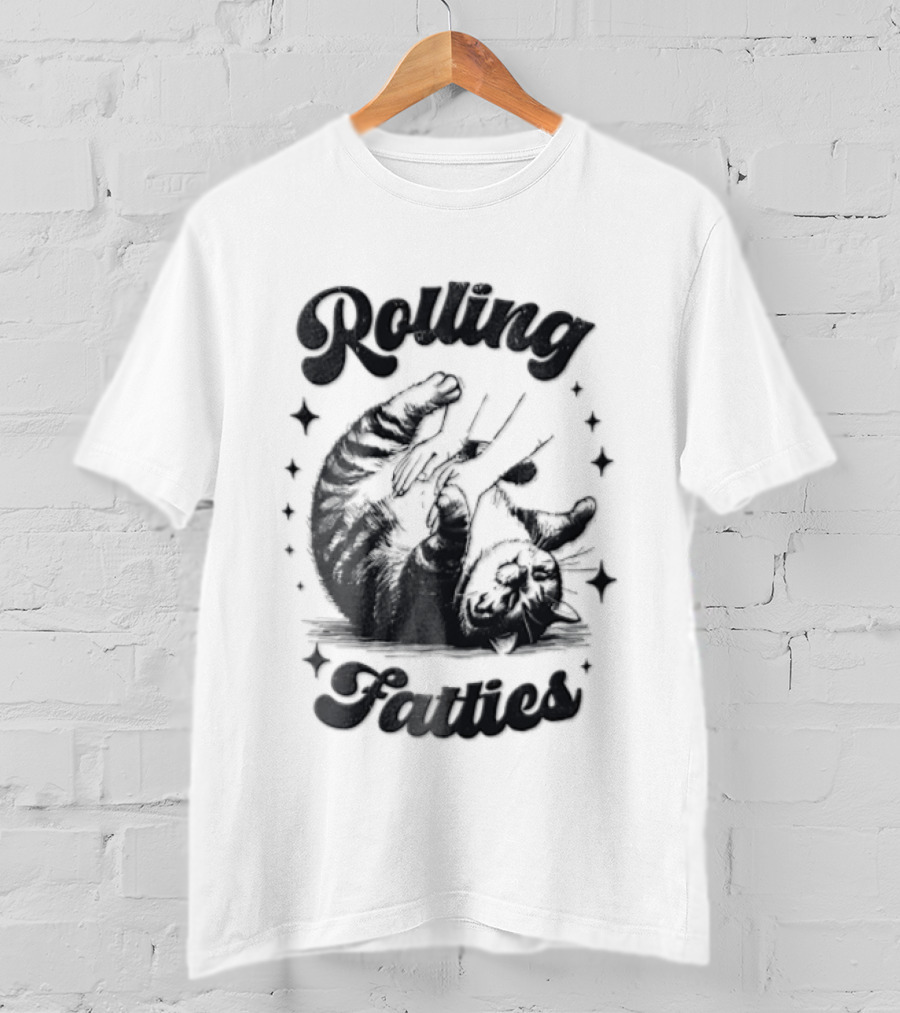 Rolling Fatties Chubby Tabby Cat Belly Rub Stars Line T-Shirt