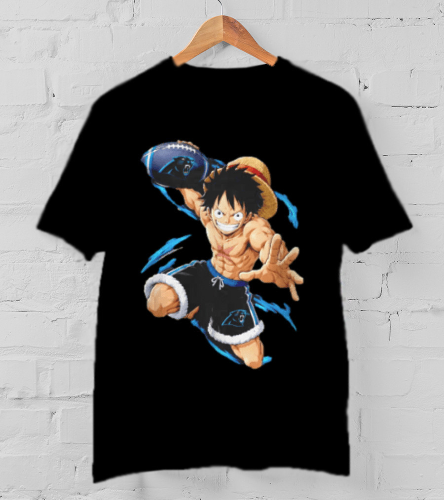 Carolina Panthers Anime Character Holding Football Blue Swirls T-Shirt