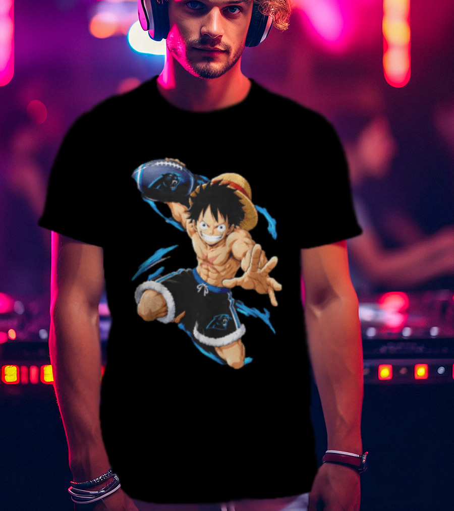 Carolina Panthers Anime Character Holding Football Blue Swirls T-Shirt