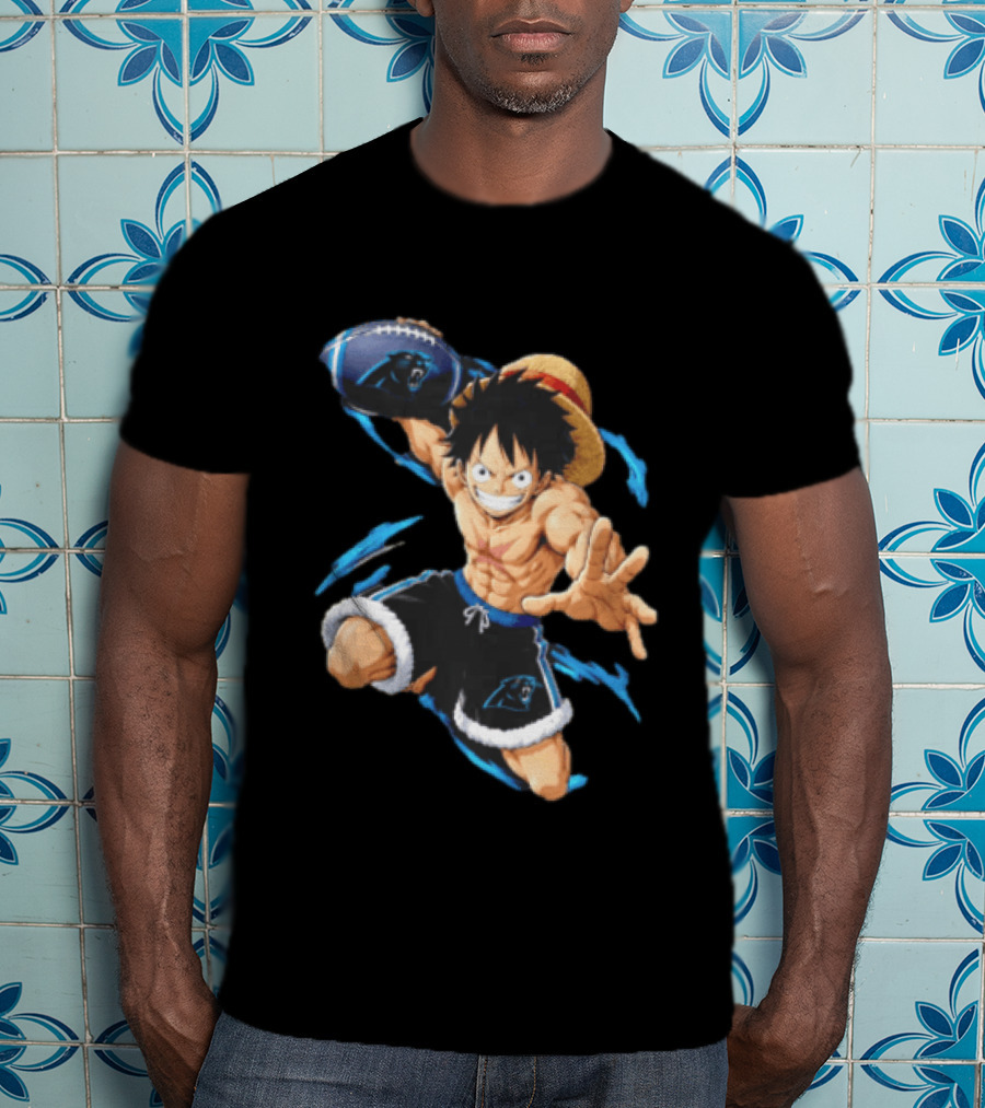Carolina Panthers Anime Character Holding Football Blue Swirls T-Shirt