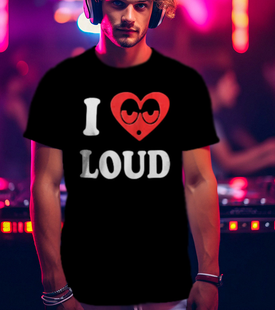 I Love Loud Red Heart Droopy Eyes Cartoon T-Shirt