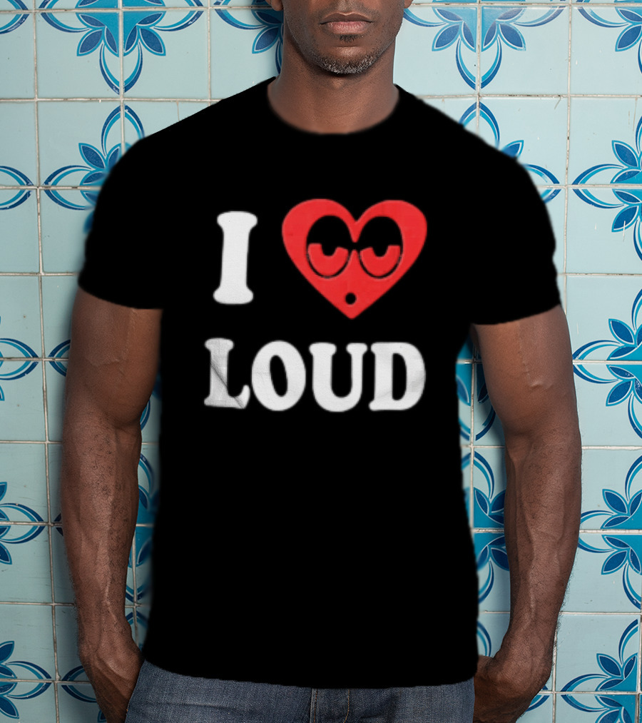 I Love Loud Red Heart Droopy Eyes Cartoon T-Shirt