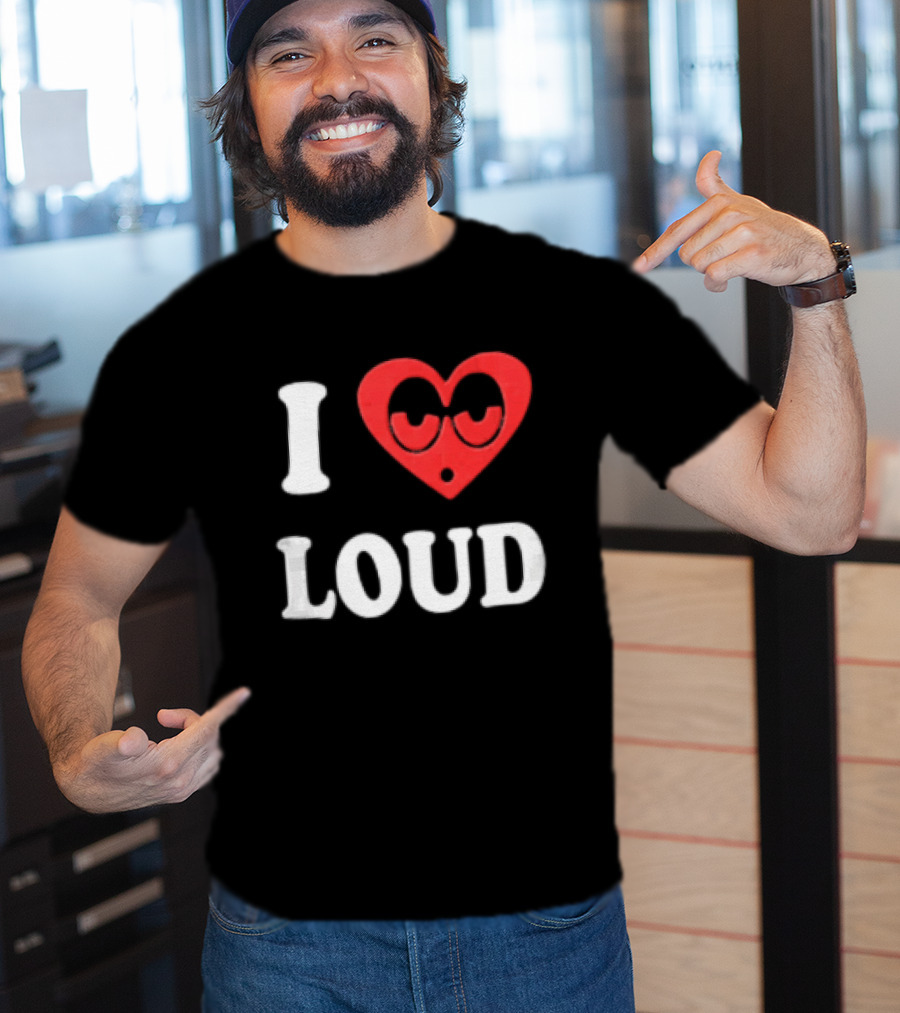 I Love Loud Red Heart Droopy Eyes Cartoon T-Shirt