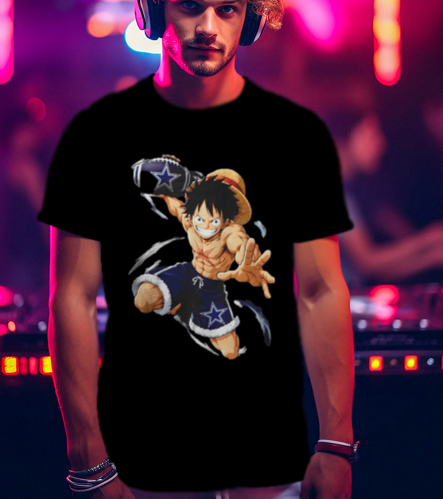 Dallas Cowboys Anime Luffy With Football Iconic Action T-Shirt