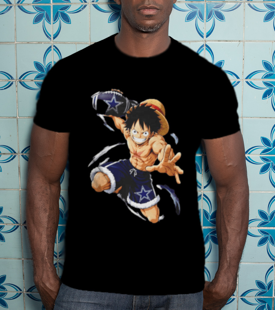 Dallas Cowboys Anime Luffy With Football Iconic Action T-Shirt