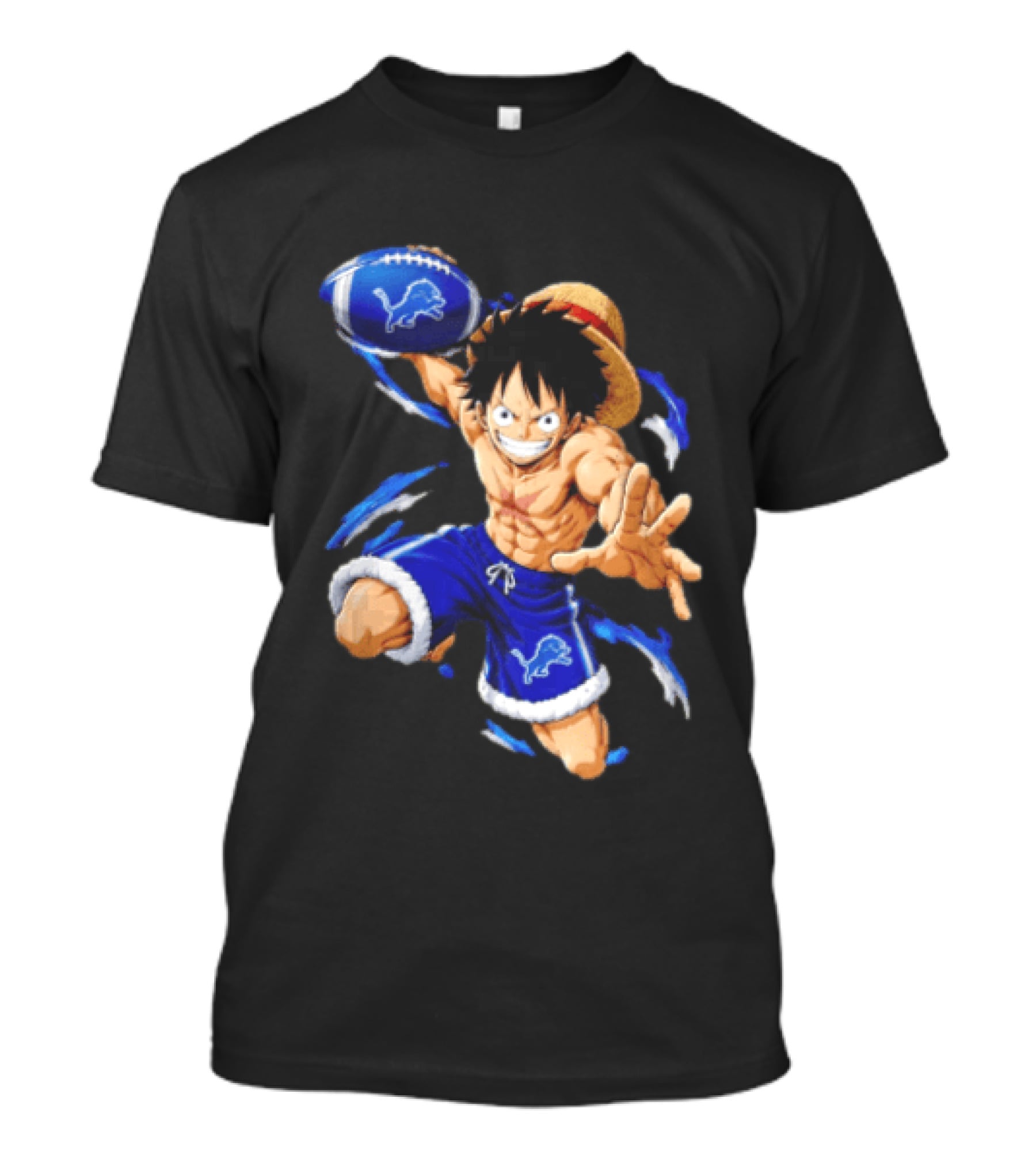 Detroit Lions Luffy Anime Football Action Pose T-Shirt