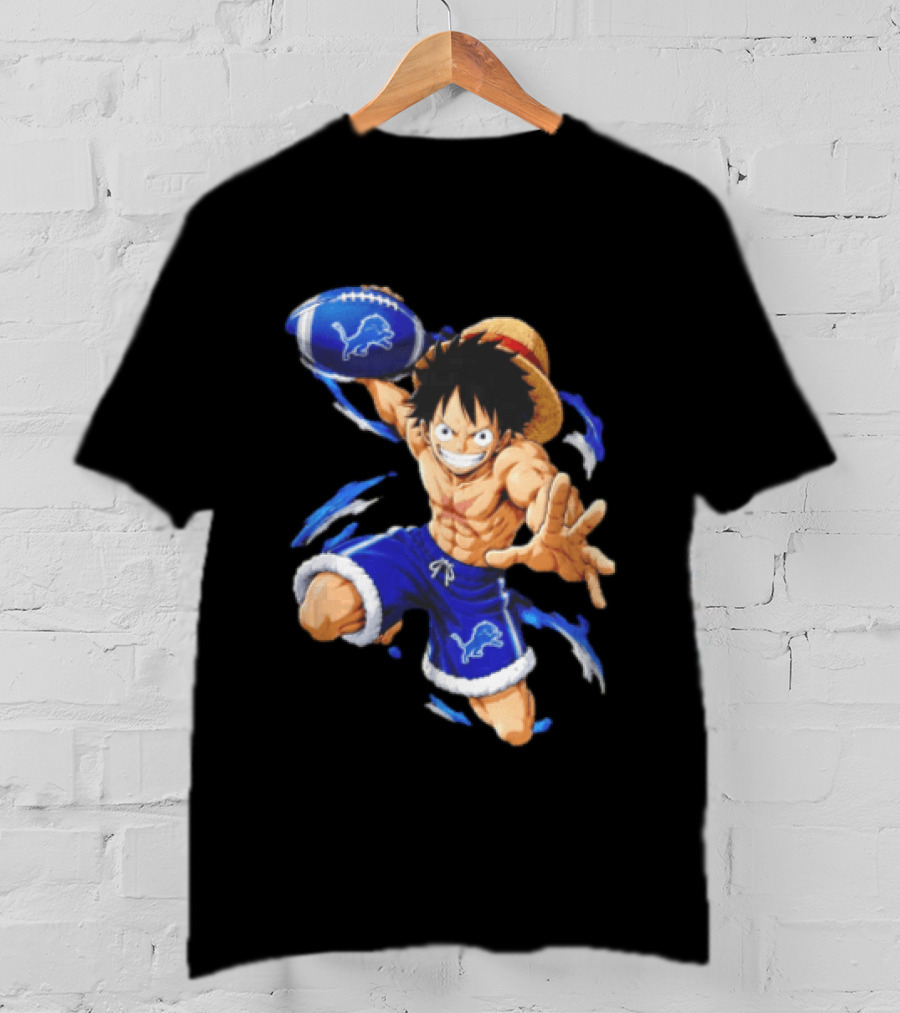 Detroit Lions Luffy Anime Football Action Pose T-Shirt