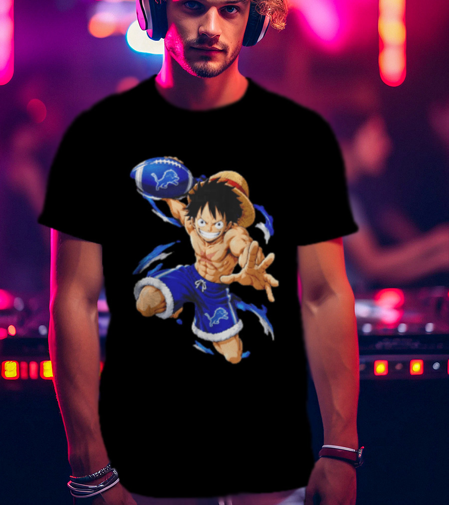 Detroit Lions Luffy Anime Football Action Pose T-Shirt