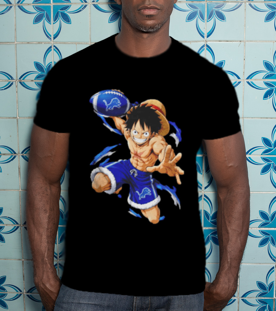 Detroit Lions Luffy Anime Football Action Pose T-Shirt