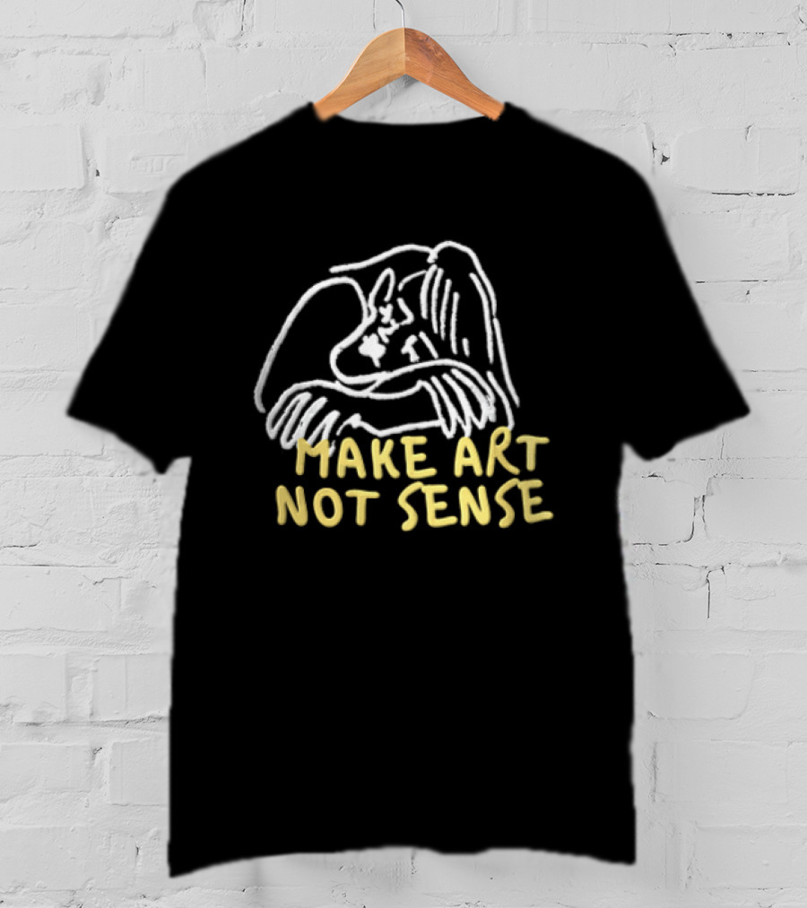 Make Art Not Sense White Line Figure Hugging Knees T-Shirt