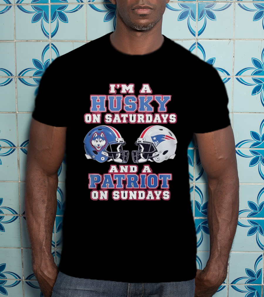 I'm A Husky On Saturdays And A Patriot On Sundays Football Helmets T-Shirt