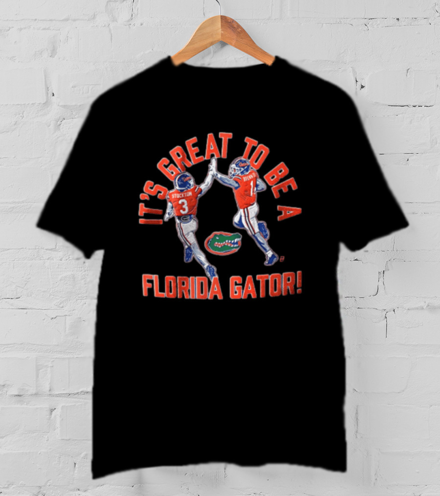 Florida Gators It's Great To Be A Gator Stockton Brown High Fiving Football Players T-Shirt