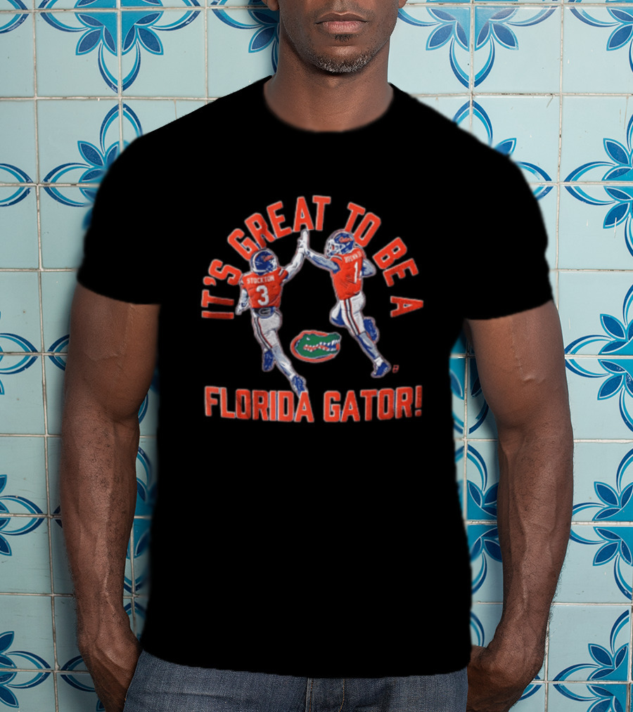 Florida Gators It's Great To Be A Gator Stockton Brown High Fiving Football Players T-Shirt