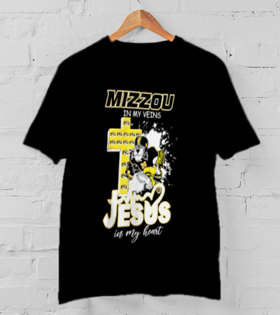 Mizzou In My Veins Jesus In My Heart University Of Missouri Tiger Cross T-Shirt