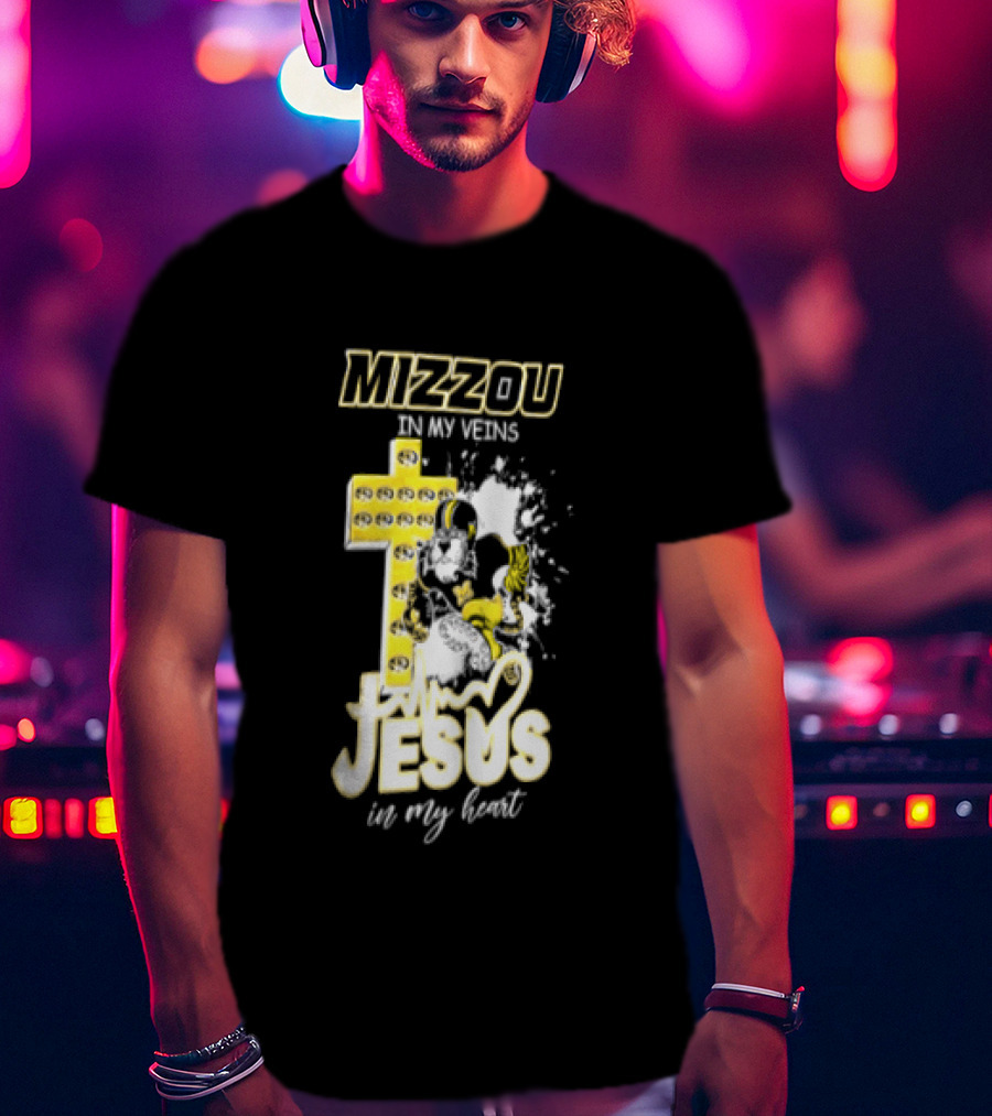 Mizzou In My Veins Jesus In My Heart University Of Missouri Tiger Cross T-Shirt