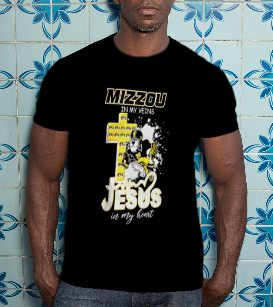Mizzou In My Veins Jesus In My Heart University Of Missouri Tiger Cross T-Shirt