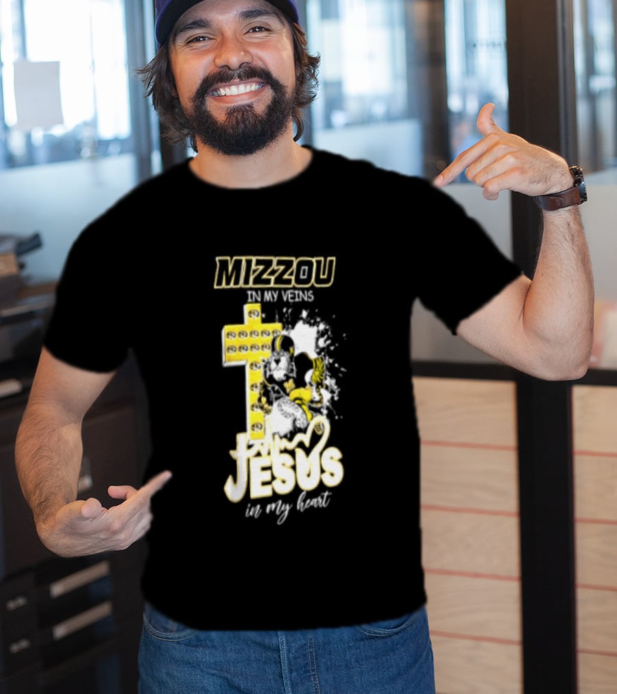 Mizzou In My Veins Jesus In My Heart University Of Missouri Tiger Cross T-Shirt