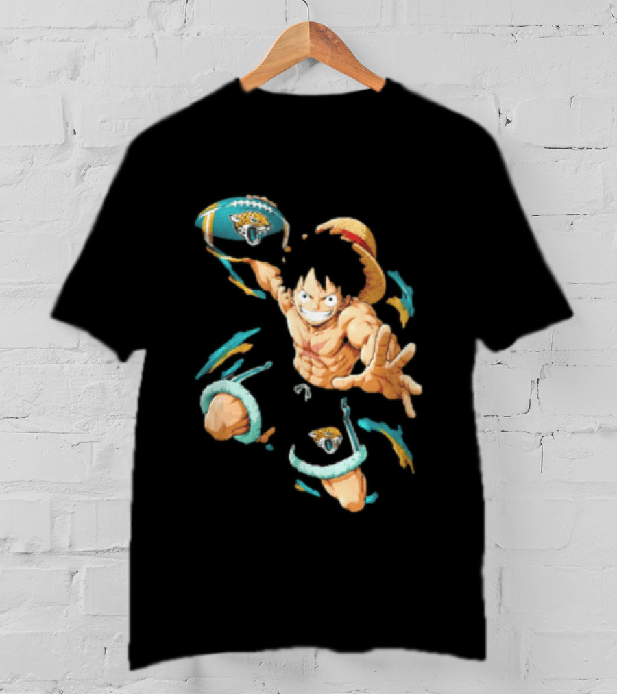 Jacksonville Jaguars Anime Character With Straw Hat Throwing Football T-Shirt