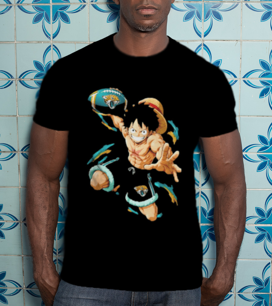 Jacksonville Jaguars Anime Character With Straw Hat Throwing Football T-Shirt
