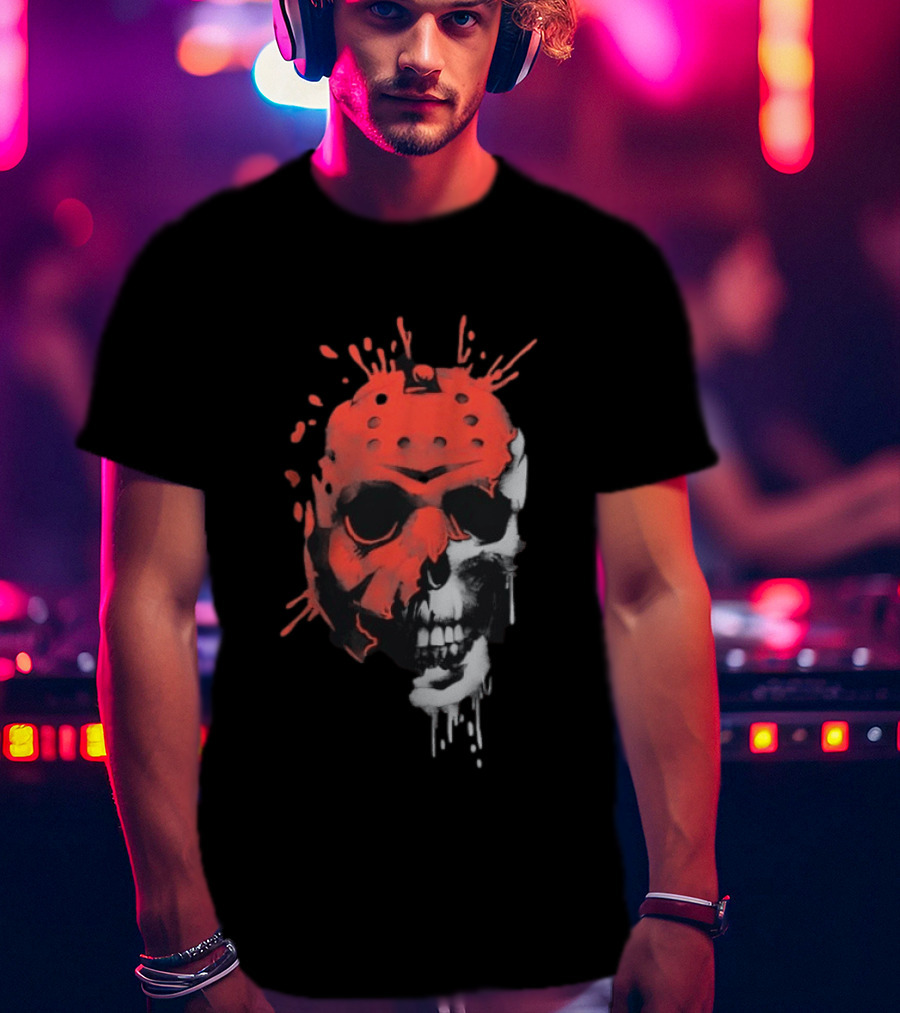 Jason Voorhees Unmasked Skull Horror Splatter T-Shirt