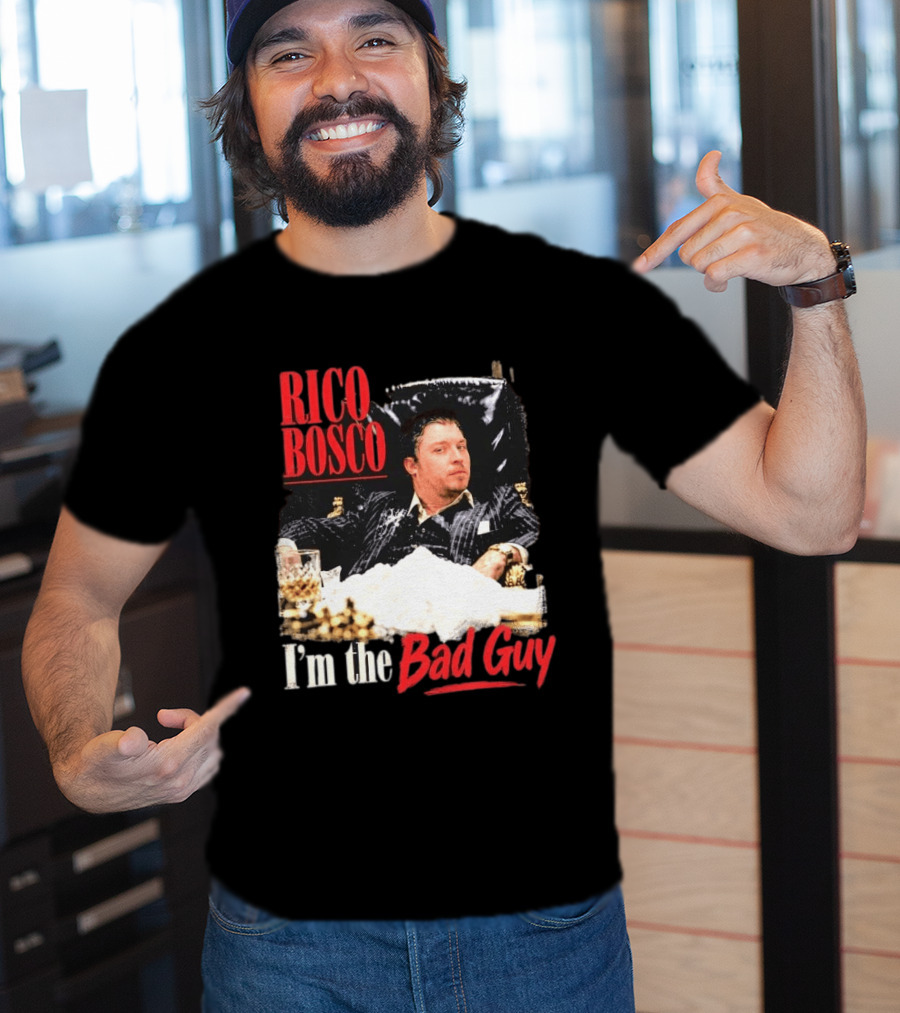 Rico Bosco I'm The Bad Guy Black Suit Reclining Chair Whiskey T-Shirt