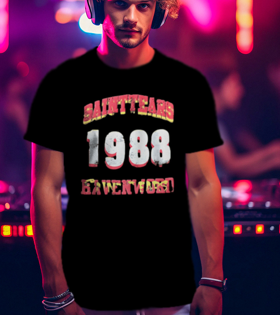 Saint Tears Havenford 1988 Distressed Athletic Block Font Numbers T-Shirt