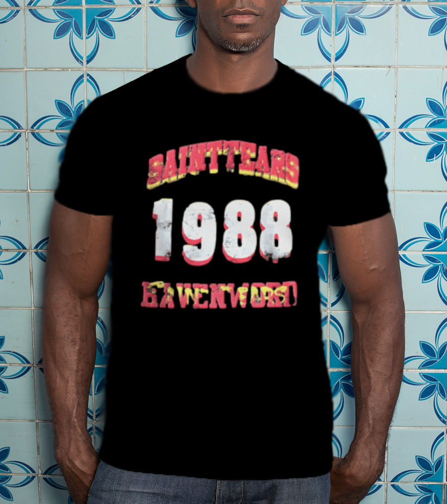Saint Tears Havenford 1988 Distressed Athletic Block Font Numbers T-Shirt
