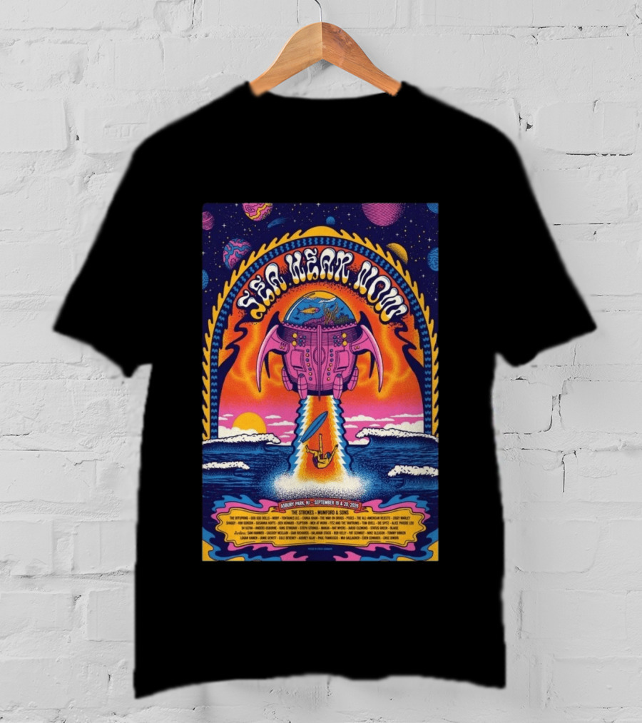 Sea Hear Now Asbury Park September 19 20 2026 The Strokes Mumford & Sons Psychedelic Spaceship Surf T-Shirt