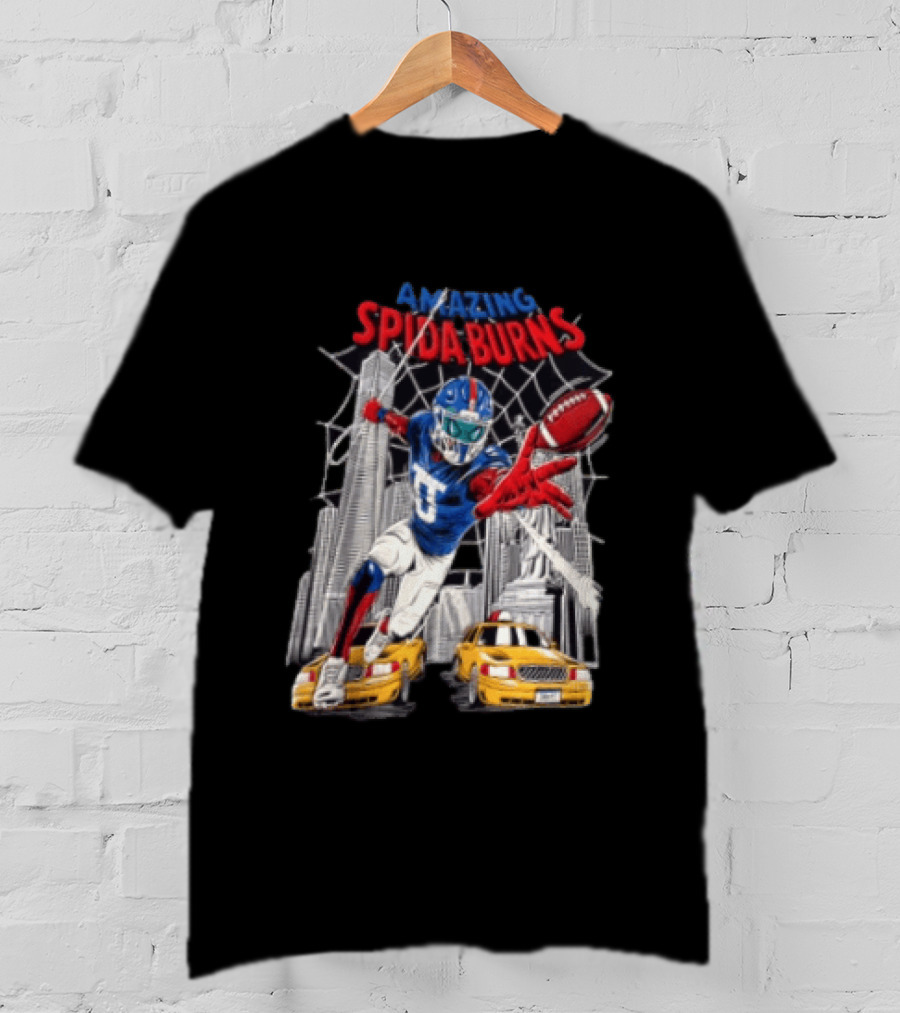 Amazing Spida Burns Football Player NYC Skyline Taxi Scene T-Shirt