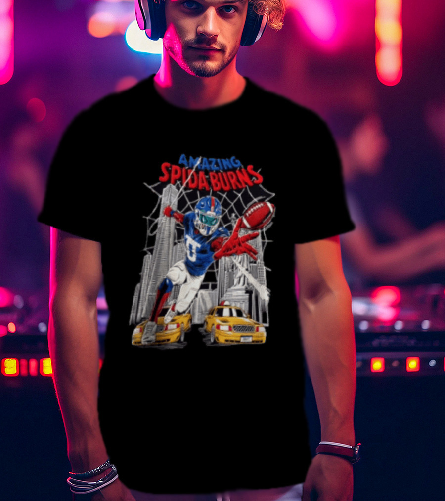 Amazing Spida Burns Football Player NYC Skyline Taxi Scene T-Shirt