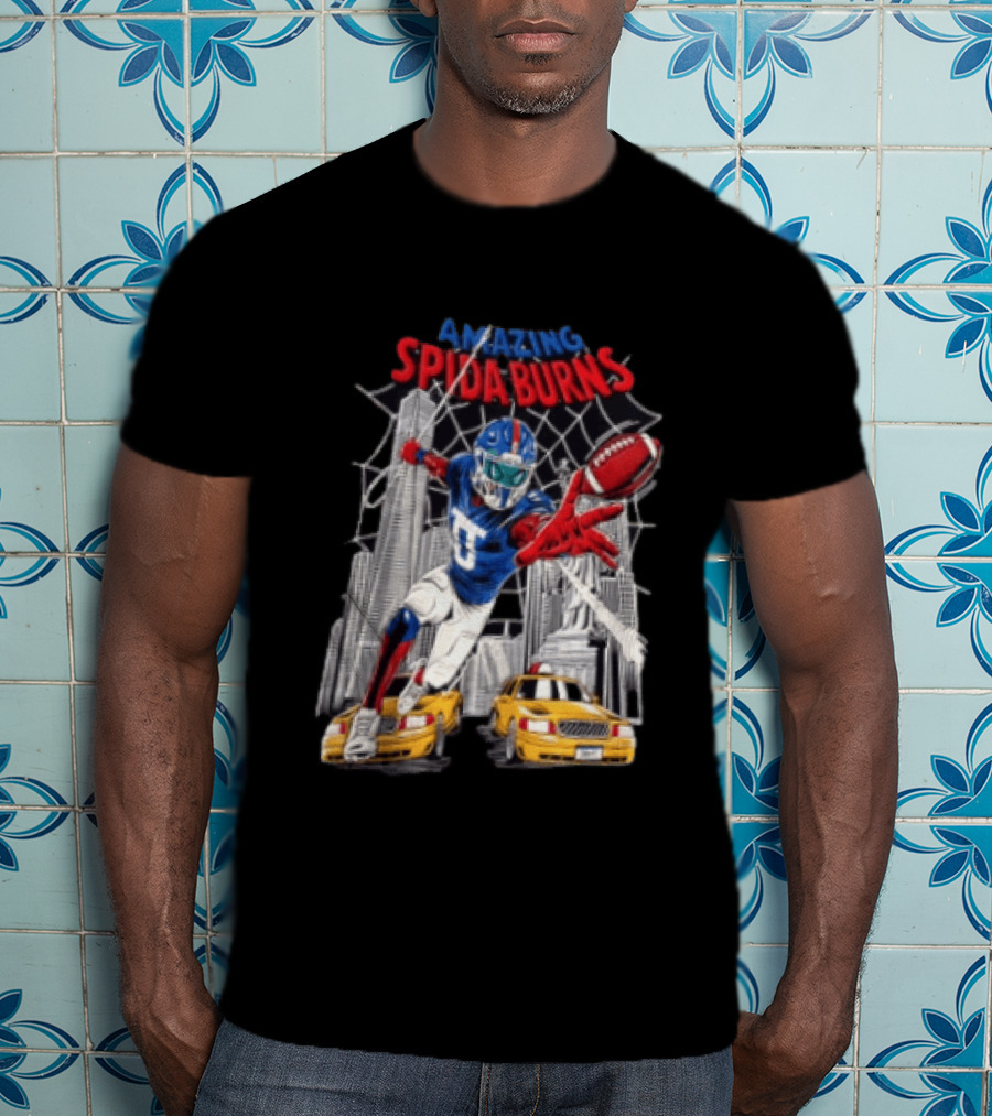 Amazing Spida Burns Football Player NYC Skyline Taxi Scene T-Shirt