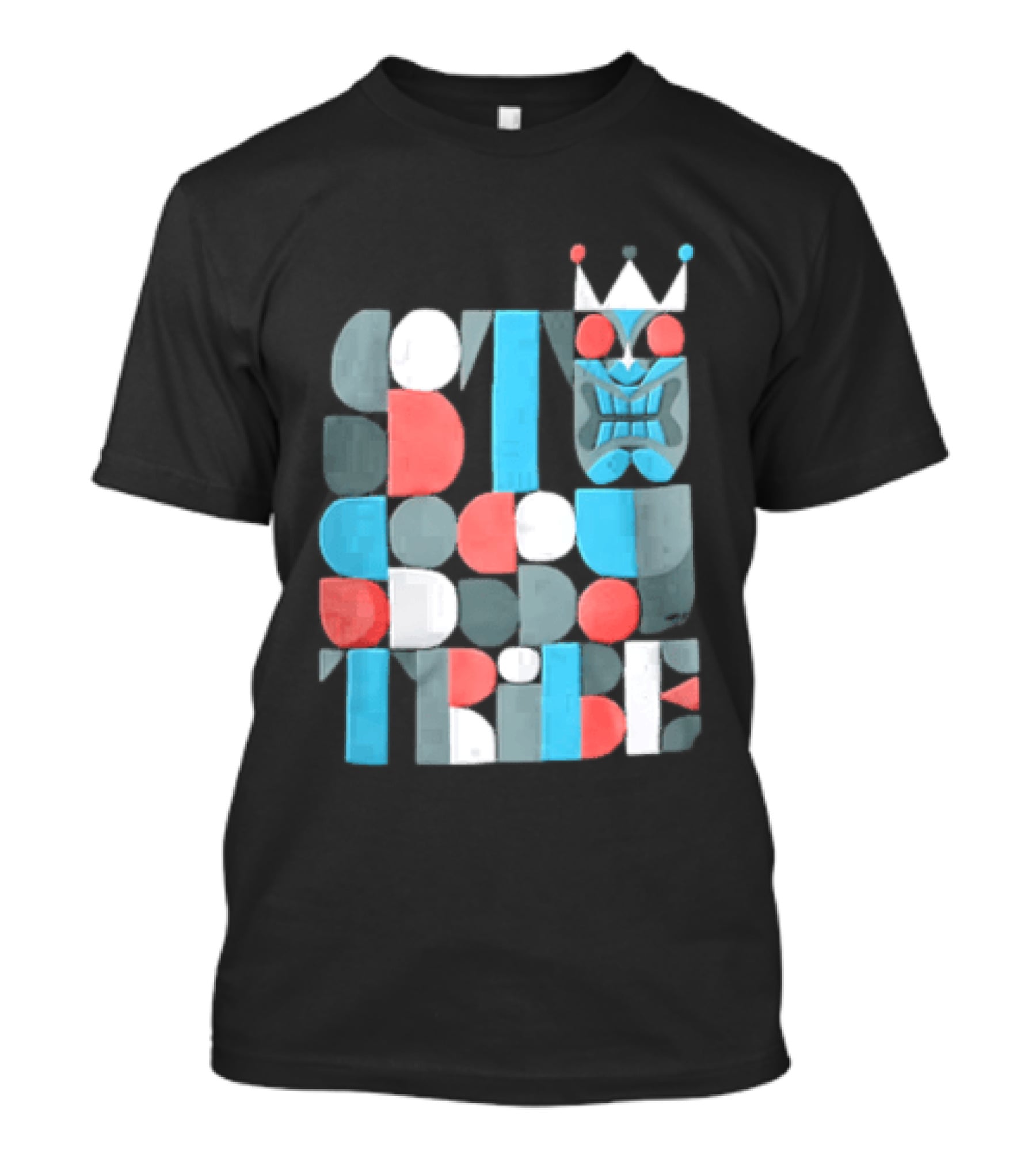 Tribe Crowned Tiki Mask Geometric Color Block T-Shirt
